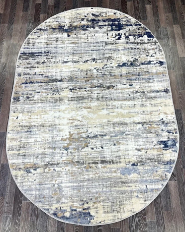 Ковер турецкий D060A Semnan (Полиэстер хит-сет, синий, серый, кремовый) овальный